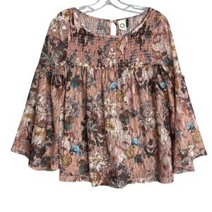 Anthropologie Akemi & Kin Patriza Top Womens S Pink Rose Floral Lace Bell Sleeve